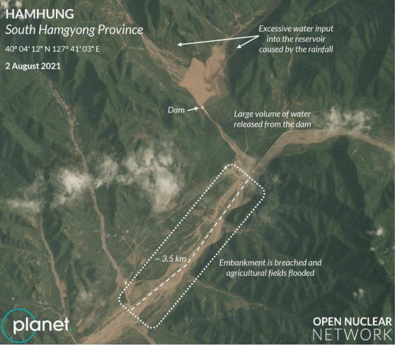 A large volume of water was released from a dam