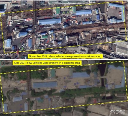 Comparison of the presence of vehicles in the customs area in Sinuiju