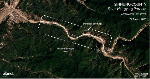 Flooding east of the centre of Sinhung County