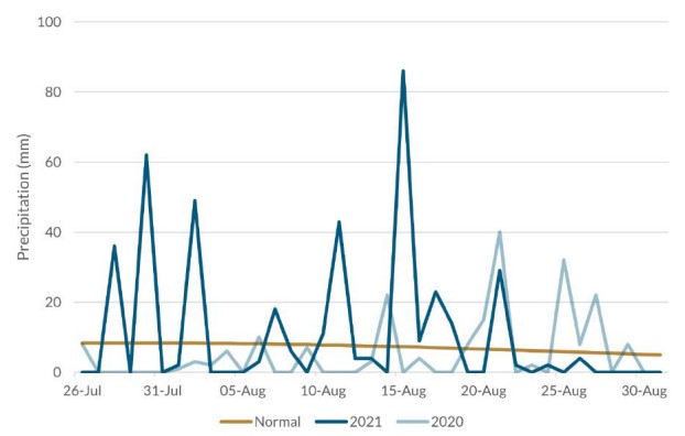 Precipitation at Kanggye in Chagang Province