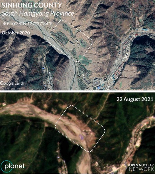 Residential district washed away east of Sinhung County's centre in early August