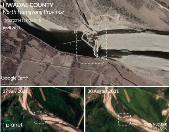 River weir near Hwadae County completely flooded in August